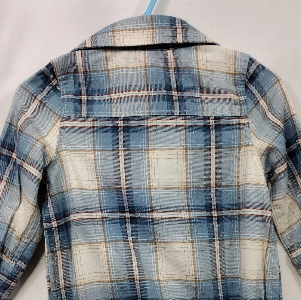 NWT OshKosh B'gosh Baby Boy Plaid Button-front Bodysuit 9M Blue Western Retro